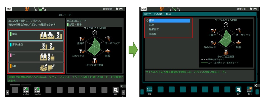 加工モードの選択