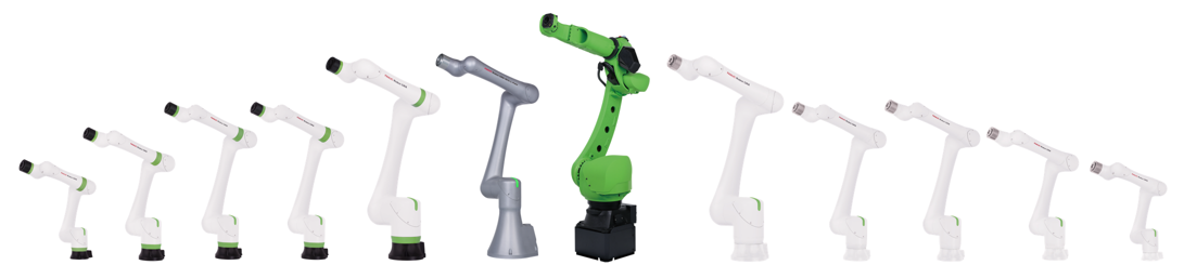 ファナックの全ての協働ロボットが横に並んでいる様子