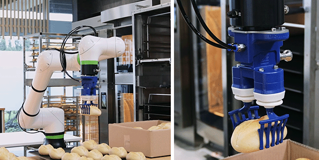 ファナックのロボットがパンを掴んでいる写真