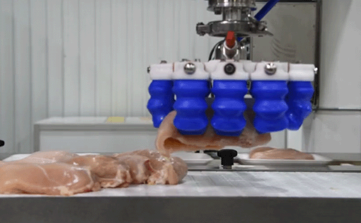 肉を掴むロボットハンドの画像
