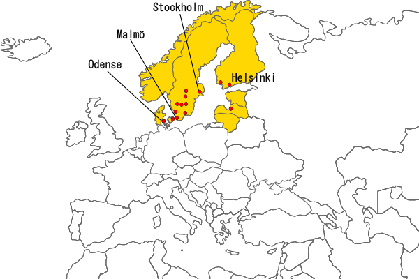 FANUC Nordic ABのサービス地域と拠点